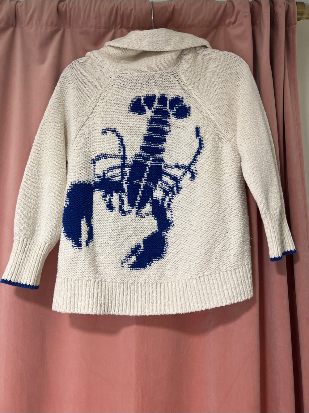 Anthropologie cream cardigan with blue lobster motif